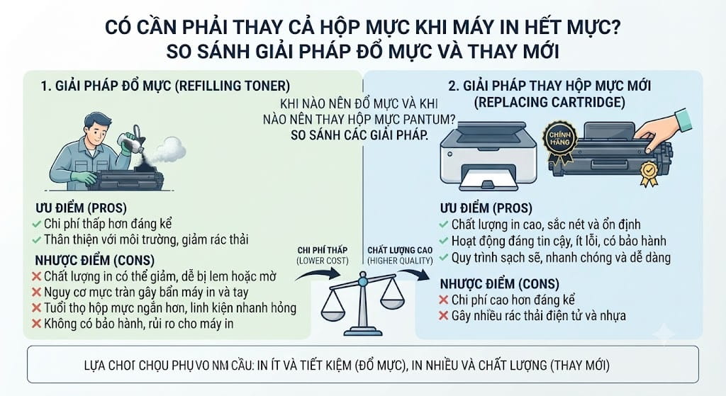 Máy in Pantum có đổ mực được không