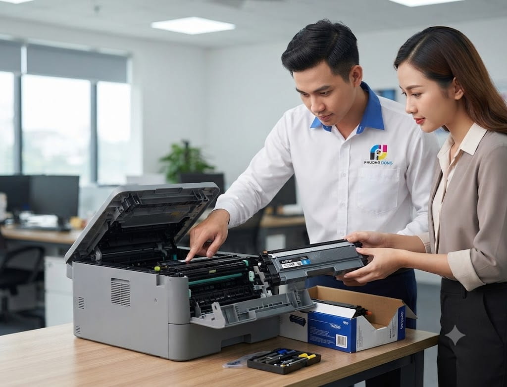 Máy in Brother báo Replace Toner